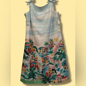 Eliza J Multicolor Scenic Print Kids Dress